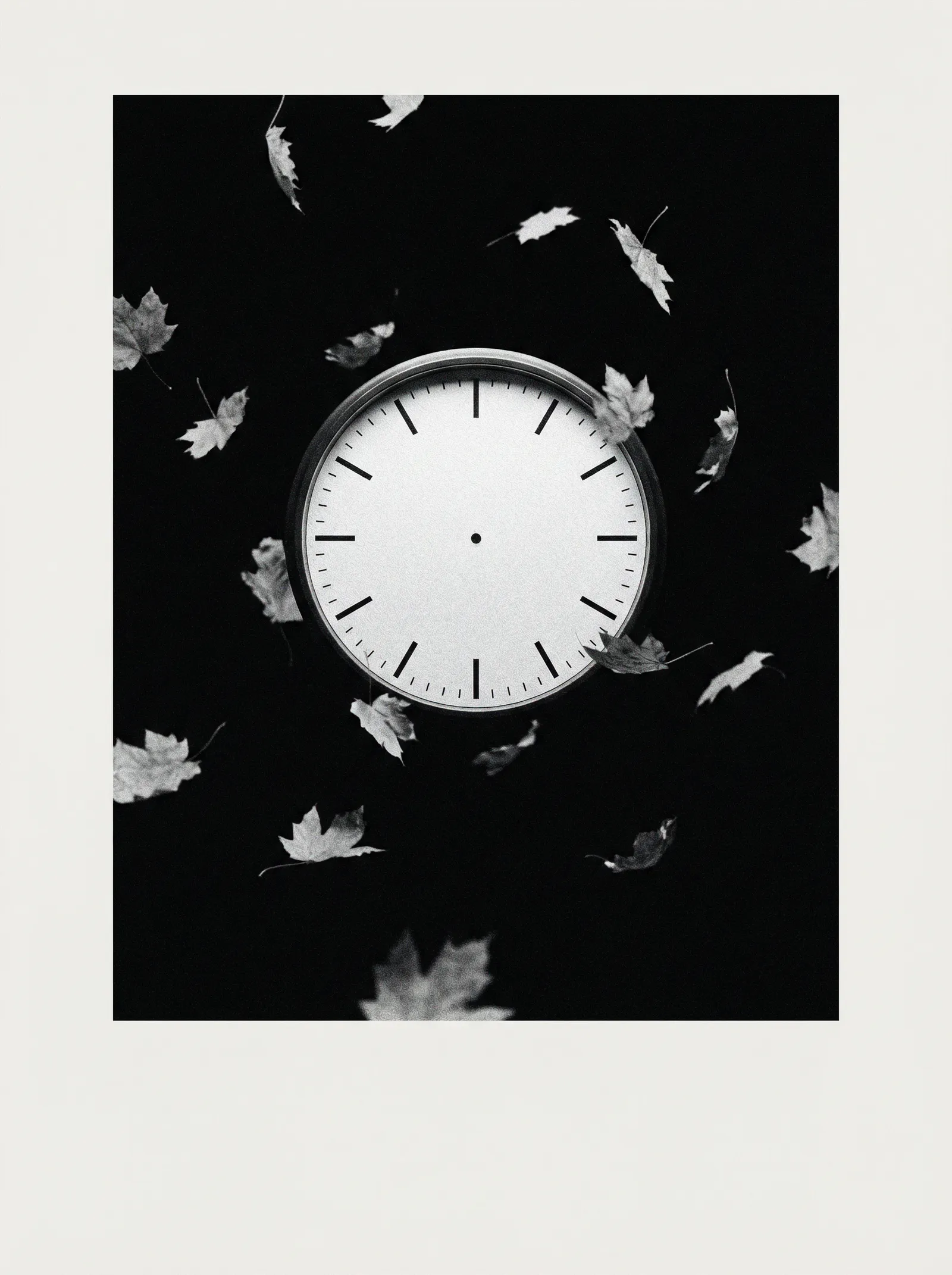 午夜剧场 影片海报：无指针的钟面与飘落的树叶